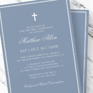 First Communion For Him Elegant Classic Cross Invitation