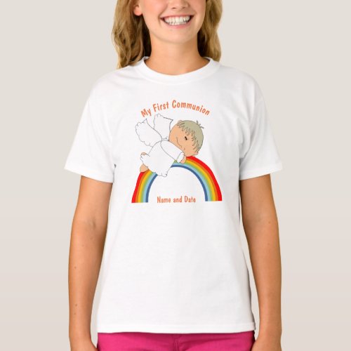 First Communion Gift Girl Boy Angel Rainbow Named T_Shirt