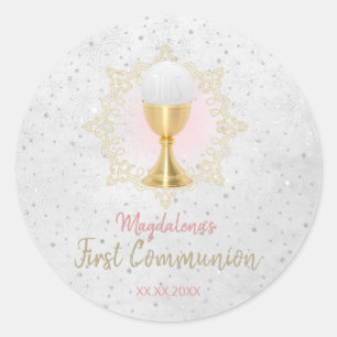First Communion girl Classic Round Sticker