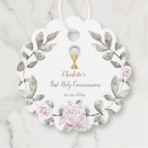 First Communion girl flowers wreath Favor Tags