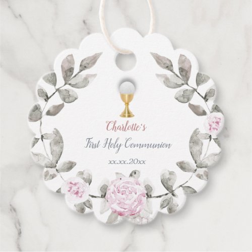 First Communion girl flowers wreath Favor Tags
