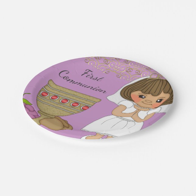 First Communion Girl in Purple Paper Plates (Angled)
