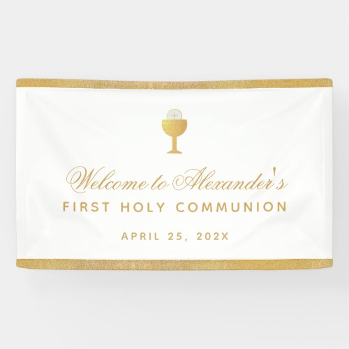 First Communion Gold Chalice Calligraphy Welcome Banner