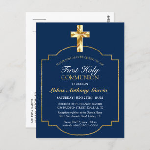 First Communion Gold Cross Burgundy Elegant Invite