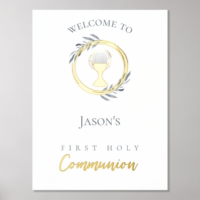 First Communion gold foil details welcome sign (Front)