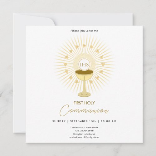First Communion Gold with Chalice Invitation
