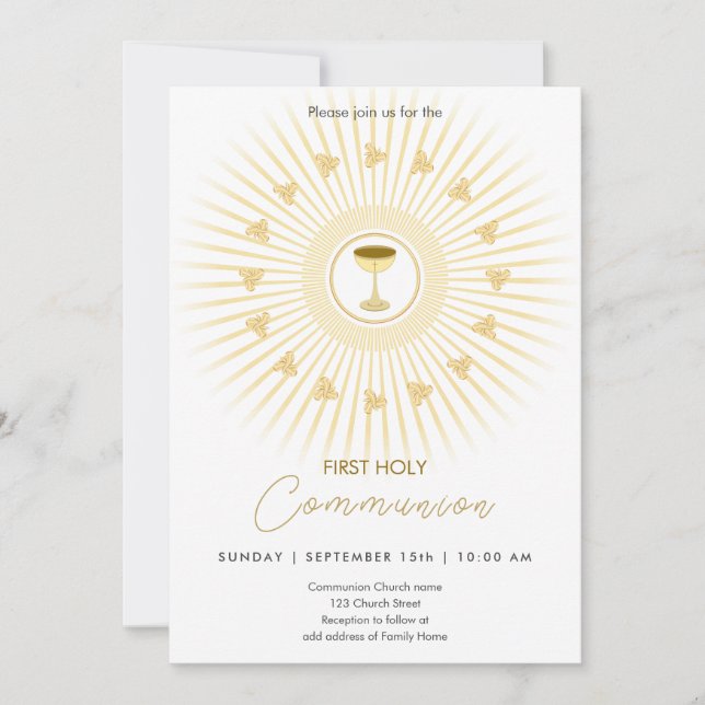 First Communion Gold with Chalice Invitation (Front)
