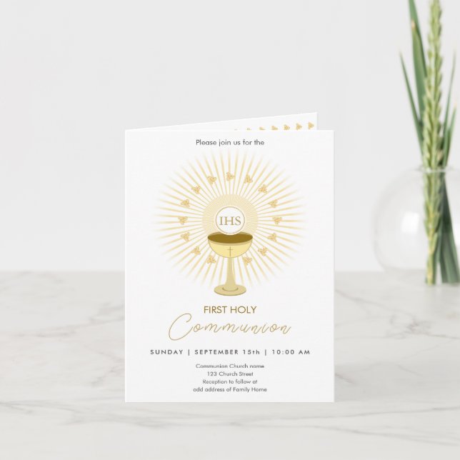 First Communion Gold with Chalice Invitation (Front)