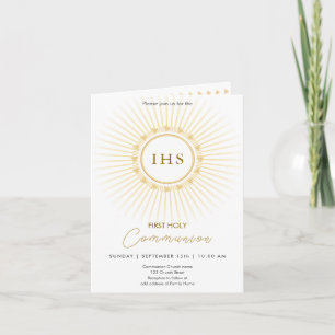 First Communion Gold with IHS lettering Invitation