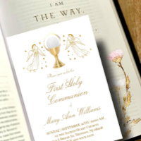 First Communion golden angels Invitation