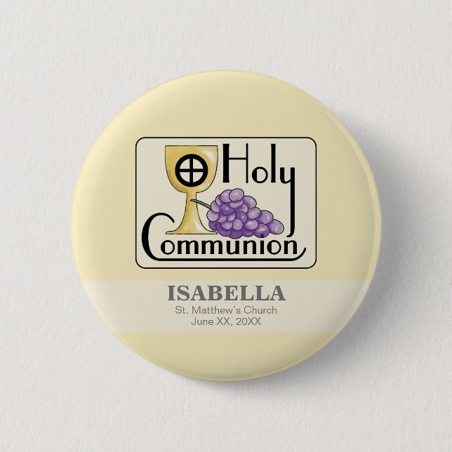 First Communion Grapes and Cup, Customizable Button (Front)