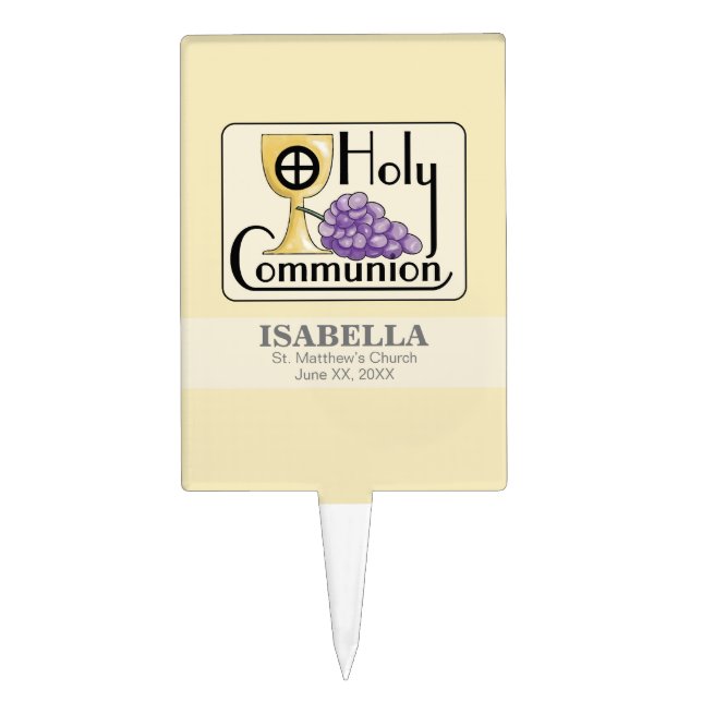 First Communion Grapes and Cup, Customizable Cake Topper (Front)