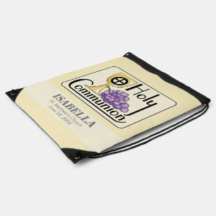 First Communion Grapes and Cup, Customizable Drawstring Bag