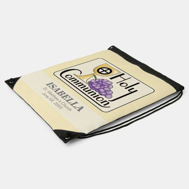 First Communion Grapes and Cup, Customizable Drawstring Bag (Side)