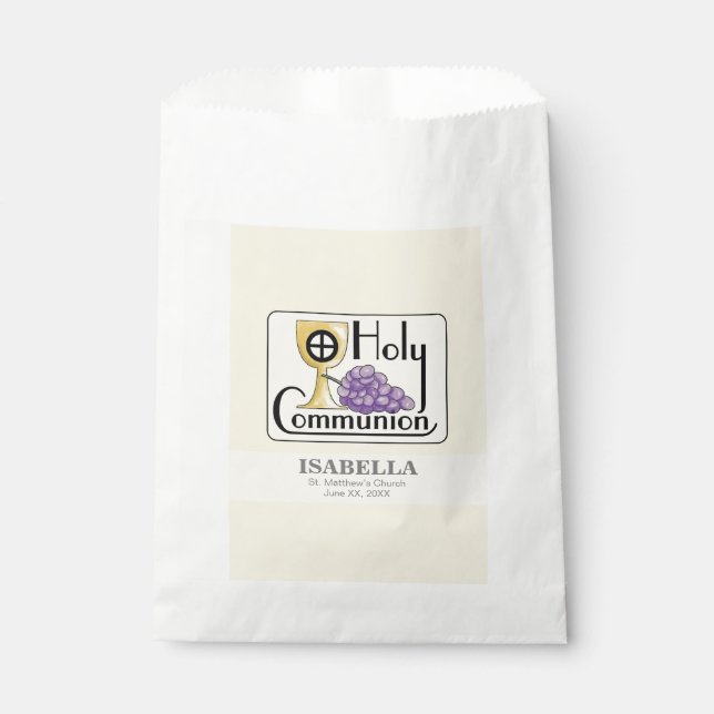 First Communion Grapes and Cup, Customizable Favor Bag (Front)