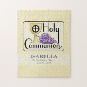 First Communion Grapes and Cup, Customizable Jigsaw Puzzle