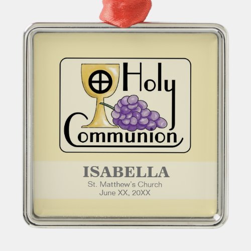First Communion Grapes and Cup Customizable Metal Ornament