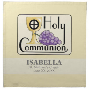 First Communion Grapes and Cup, Customizable Napkin