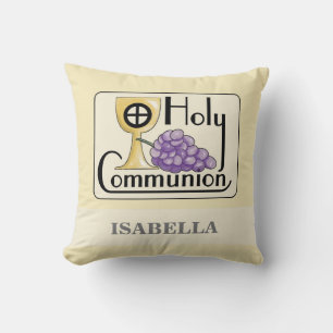 First Communion Grapes and Cup, Customizable Throw Pillow