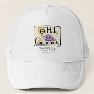 First Communion Grapes and Cup, Customizable Trucker Hat