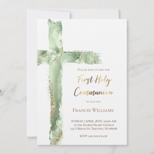 First Communion green agate Holy Cross Invitation