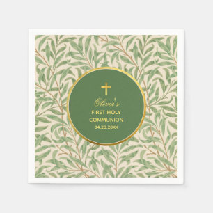 First Communion Green Faux Gold Foliage Greenery Napkins