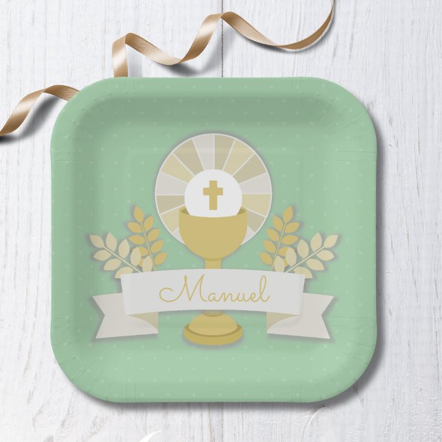 First communion, green first communion paper plates (Creator Uploaded)
