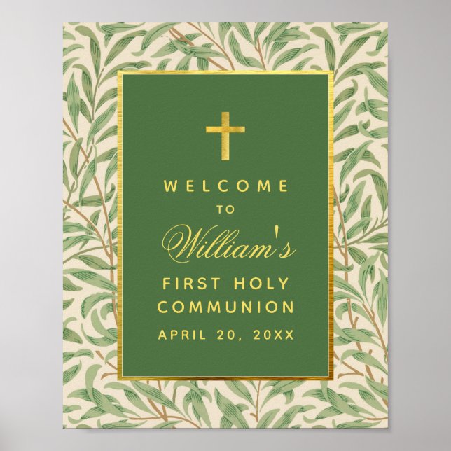 First Communion Green Gold Greenery Welcome Sign (Front)