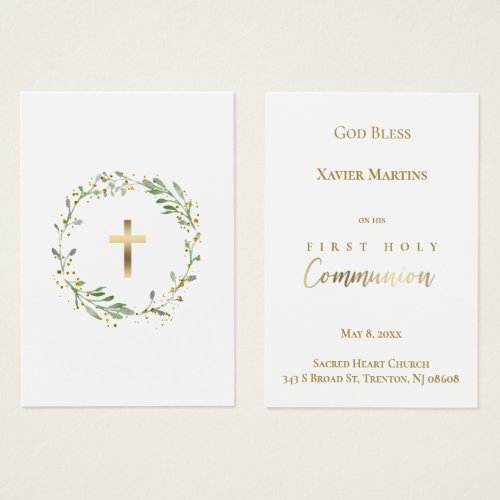 First Communion green wreath remembrance card