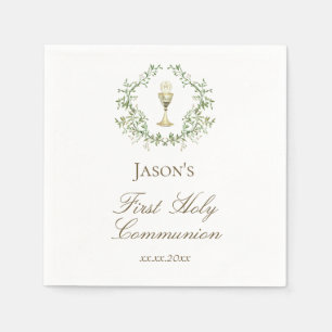 First Communion greenery crest chalice Napkins