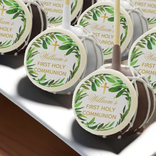 First Communion Greenery Gender Neutral Green Gold Cake Pops
