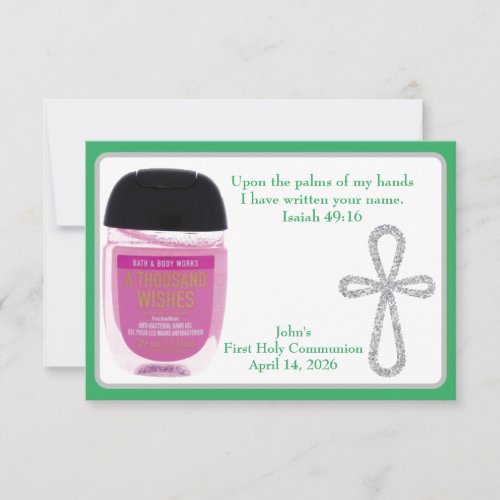 First Communion Hand Sanitizer Favor Cards