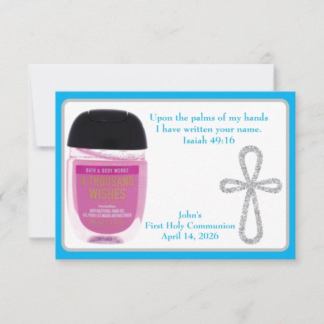 First Communion Hand Sanitizer Favor Cards (Front)