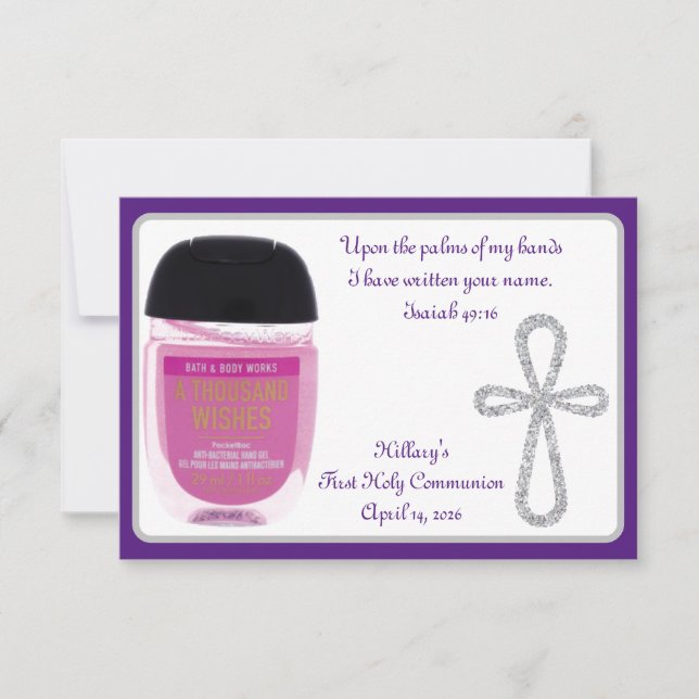 First Communion Hand Sanitizer Favor Cards (Front)