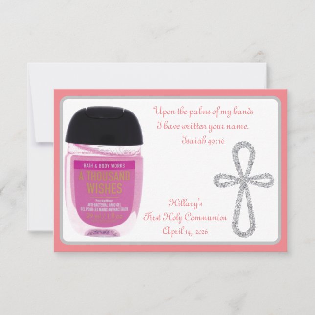 First Communion Hand Sanitizer Favor Cards (Front)