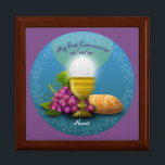 First Communion Holy Eucharist Memory Box<br><div class="desc">Edit your Godchild's name and a personalized greeting as desired to make this Goddaughter or Godson gift a very special keepsake gift. God parents (Godmother or Godfather) will find a wide selection of Godchild gifts here for all occasions, some religious, other seasonal and personal such as Baptism, 1st Communion, Conformation,...</div>