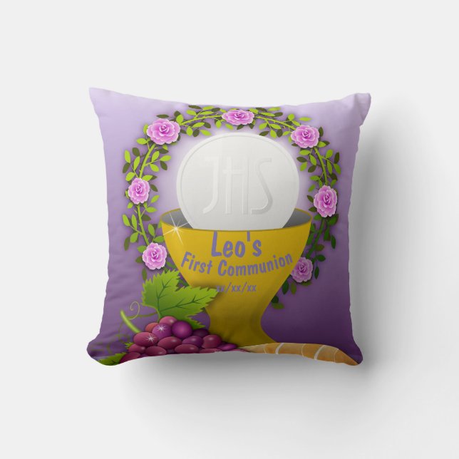 First Communion Holy Eucharist Photo Personalized Throw Pillow (Front)