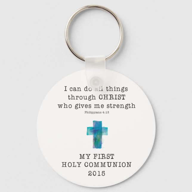 First Communion I Can Do All Things Keychain (Front)