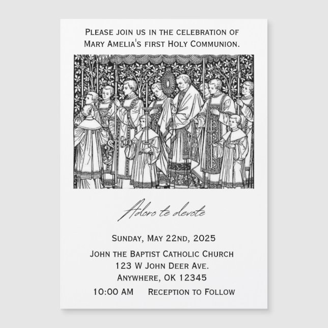 First Communion Invitation- Adoro te Devote Magnetic Invitation (Front)