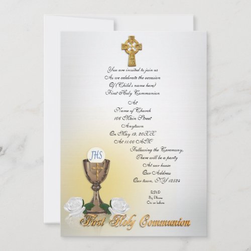 First Communion invitation Celtic cross