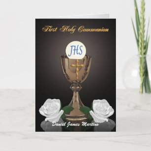 First communion invitation Chalice on black
