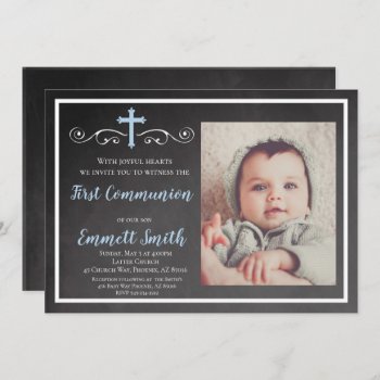 First Communion Invitation  Chalkboard  Boy  Holy Invitation by GlamtasticInvites at Zazzle