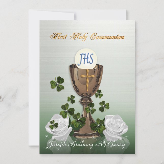 First Communion invitation Irish with shamrocks (Front)