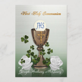 First Communion invitation Irish with shamrocks