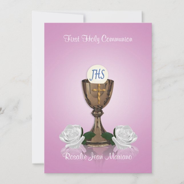 First communion invitation pink (Front)