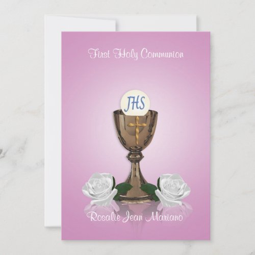 First communion invitation pink