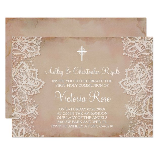 First Communion Invitation Pink Vintage