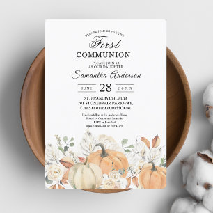First Communion Invitation Watercolor Pumpkins