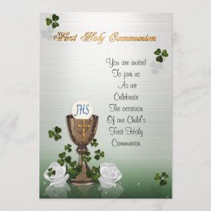First Communion invitation with Irish shamrocks