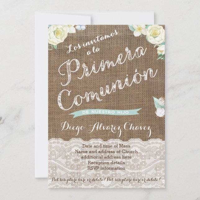 First Communion Invites in Spanish for Boy (Front)